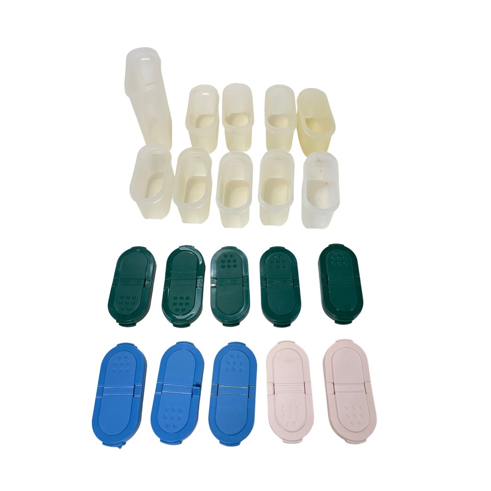 Tupperware Modular Mates Spice Shaker Set 10 Piece Green Blue Pink Lids Vintage